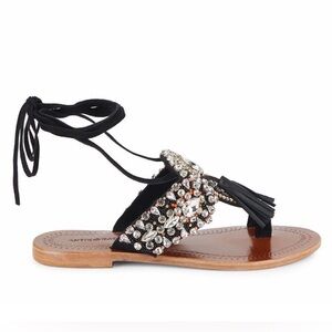 Antik Batik Black and Brown Embellished Sandals